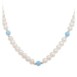 GEORG K Made In Usa 14kt Gold Pearl Blue Opal Station Necklace